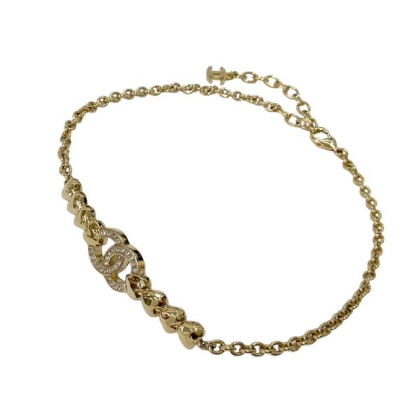 8282 1 CHANEL Choker Coco Mark Rhinestone Necklace Gold