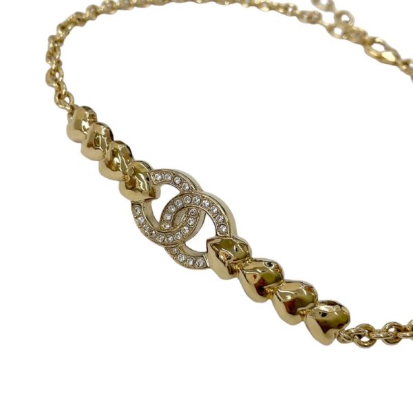 8282 2 CHANEL Choker Coco Mark Rhinestone Necklace Gold