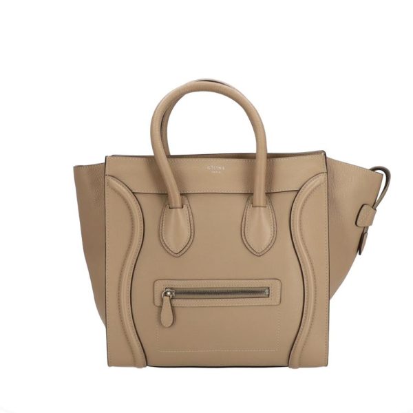 84158 1 Celine Leather Mini Shopper Luggage Bag Beige