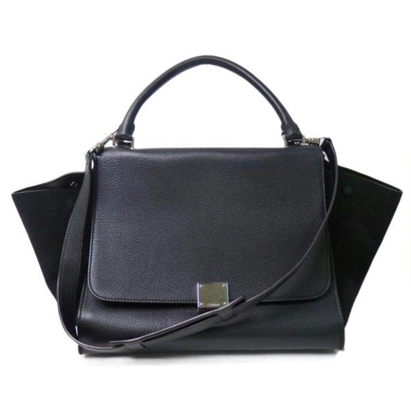 85181 1 Celine Suede Leather Trapeze 2 Way Medium Bag Black