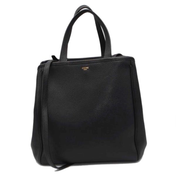 86578 1 Celine Calf Skin Cover Grained Back Small Fold Cabas Bag Noir