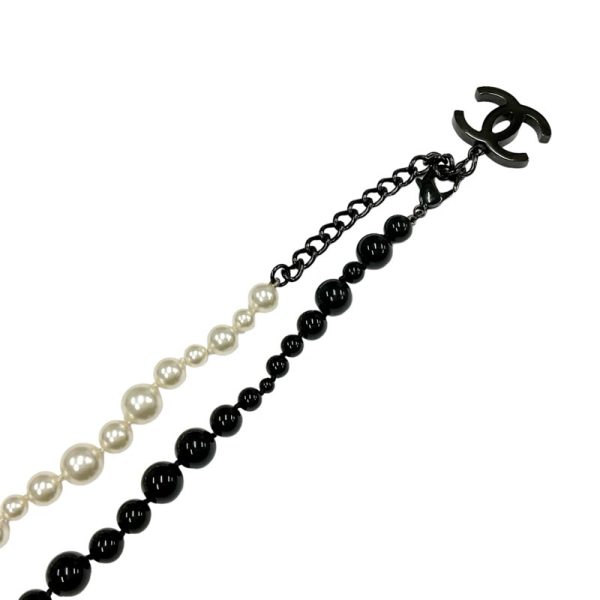 8947 3 CHANEL Coco Mark Pearl Long Necklace Black