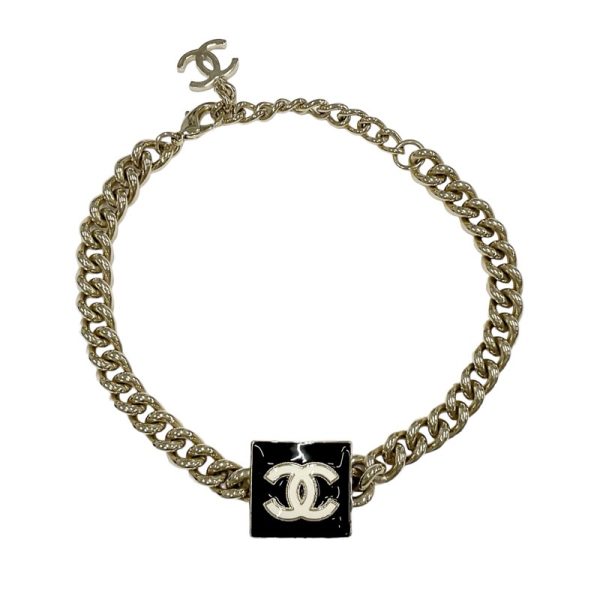 8977 0 CHANEL Choker Coco Mark Square Chain Necklace Gold