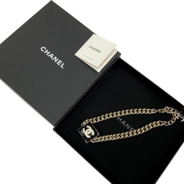 8977 7 CHANEL Choker Coco Mark Square Chain Necklace Gold