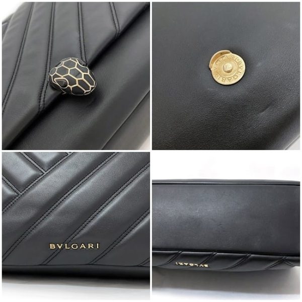 9 Bvlgari Chain Shoulder Bag Serpenti Leather Black Gold