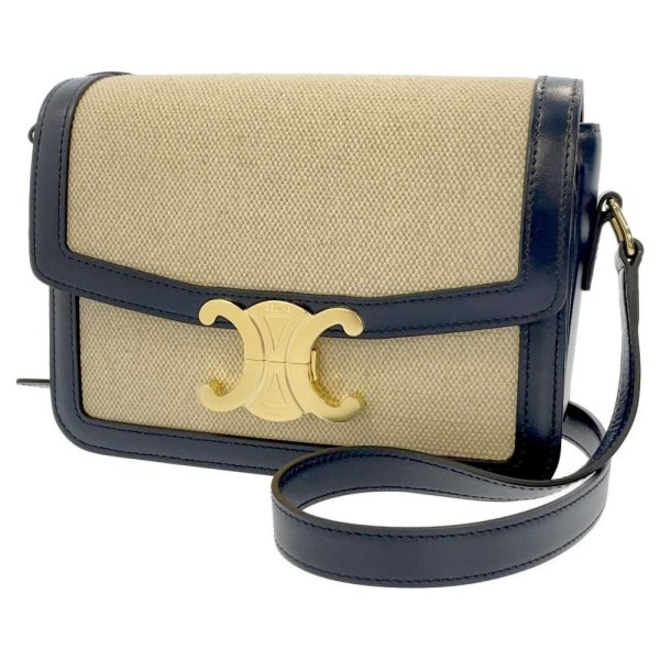 9255791 01 Celine Shoulder Bag Teen Triomphe Canvas Beige Navy