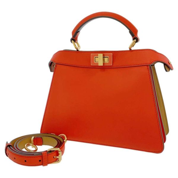 9322462 01 Fendi Handbag Peekaboo Isee You Leather 2way Shoulder Bag Beige Orange