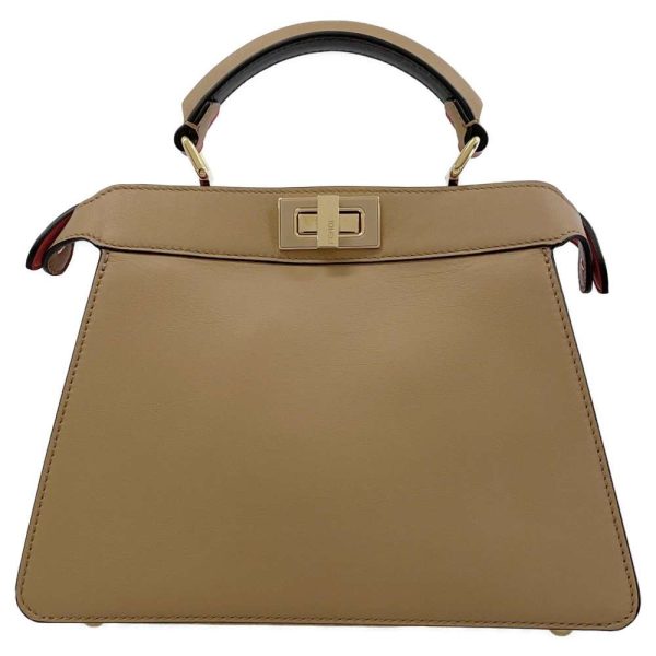 9322462 03 Fendi Handbag Peekaboo Isee You Leather 2way Shoulder Bag Beige Orange