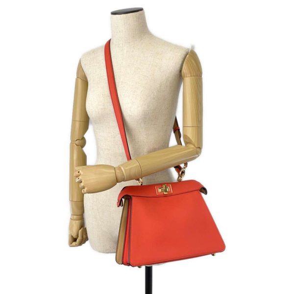 9322462 06 Fendi Handbag Peekaboo Isee You Leather 2way Shoulder Bag Beige Orange