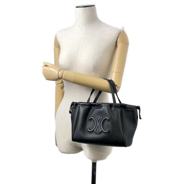 9590793 04 Celine Handbag Small Hippo Drawstring Cuir Triomphe 2way Shoulder Black