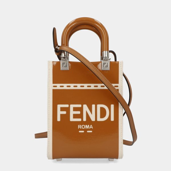 9fen05 00007 01 Fendi Sunshine Small Shoulder Bag Caramel Leather 2way Mini Bag Brown