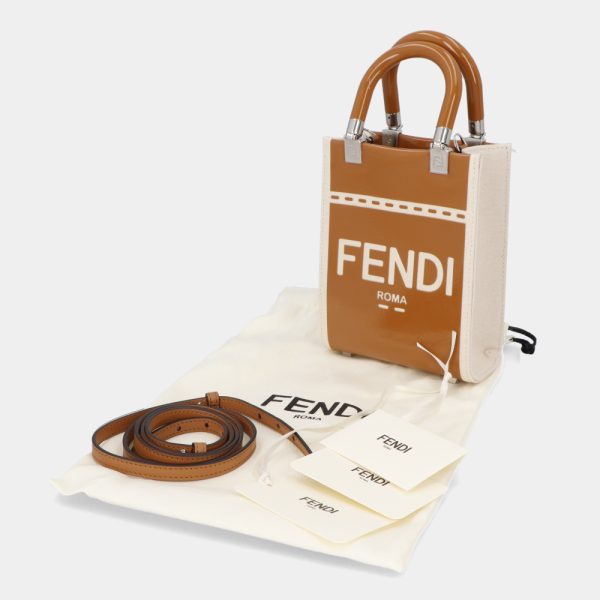 9fen05 00007 09 Fendi Sunshine Small Shoulder Bag Caramel Leather 2way Mini Bag Brown