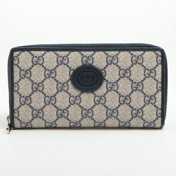 a1922312 0 Gucci GG Supreme Round Zip Wallet Navy