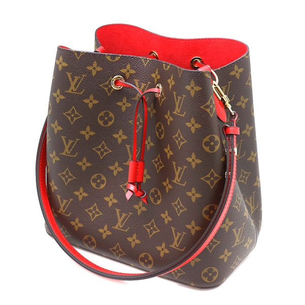 a21 3523 1 LOUIS VUITTON NeoNoe Shoulder Bag Monogram Canvas Brown x Red Coquelicot LV Premium