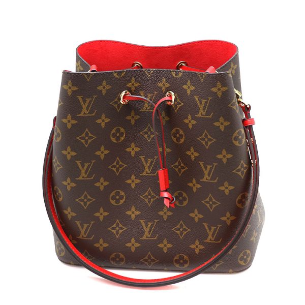 a21 3523 2 LOUIS VUITTON NeoNoe Shoulder Bag Monogram Canvas Brown x Red Coquelicot LV Premium