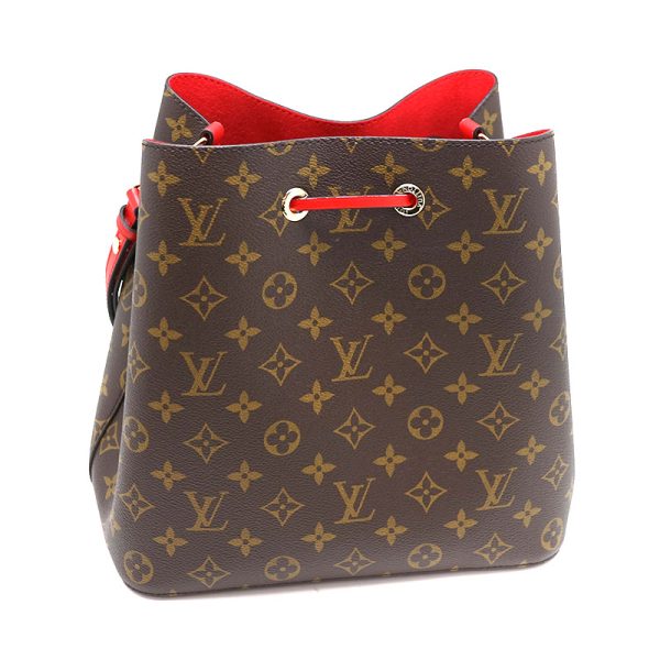 a21 3523 3 LOUIS VUITTON NeoNoe Shoulder Bag Monogram Canvas Brown x Red Coquelicot LV Premium