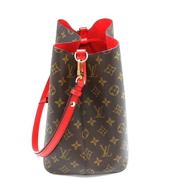 a21 3523 4 LOUIS VUITTON NeoNoe Shoulder Bag Monogram Canvas Brown x Red Coquelicot LV Premium