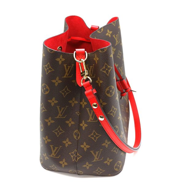 a21 3523 5 LOUIS VUITTON NeoNoe Shoulder Bag Monogram Canvas Brown x Red Coquelicot LV Premium