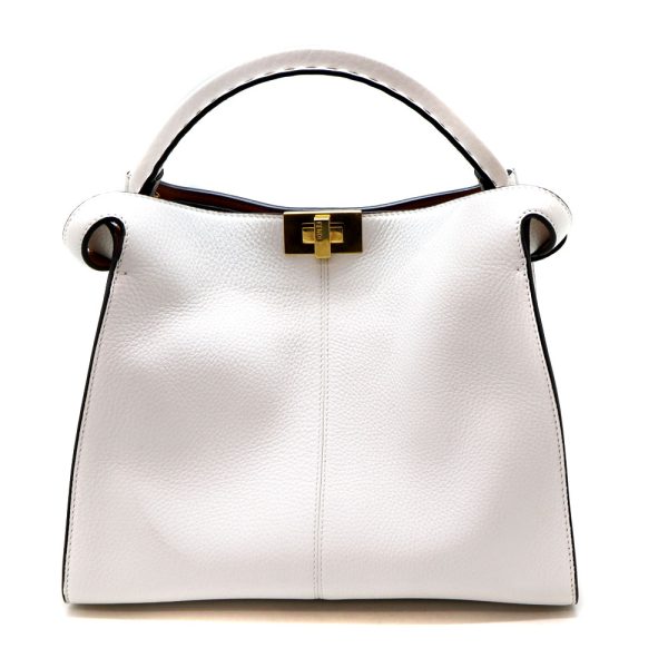 a22 10147 1 Fendi Peekaboo X Lite Medium Leather Handbag Shoulder Bag White