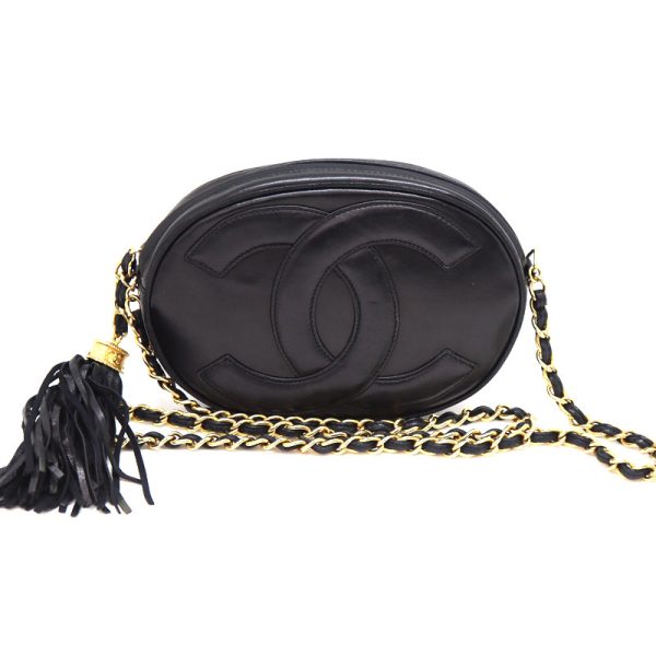 a23 6861 1 Chanel Tassel Leather Chain Shoulder Bag Black