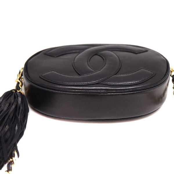 a23 6861 5 Chanel Tassel Leather Chain Shoulder Bag Black