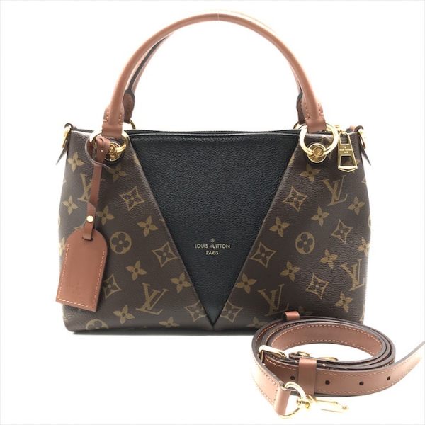 a3576 1 Louis Vuitton Monogram Leather V Tote BB 2WAY Shoulder Bag Black