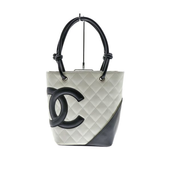 c21 601 1 Chanel Cambon Line Small Tote White Black Line Leather Bag Coco Mark