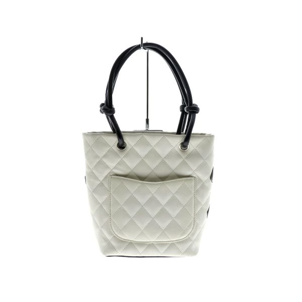 c21 601 3 Chanel Cambon Line Small Tote White Black Line Leather Bag Coco Mark