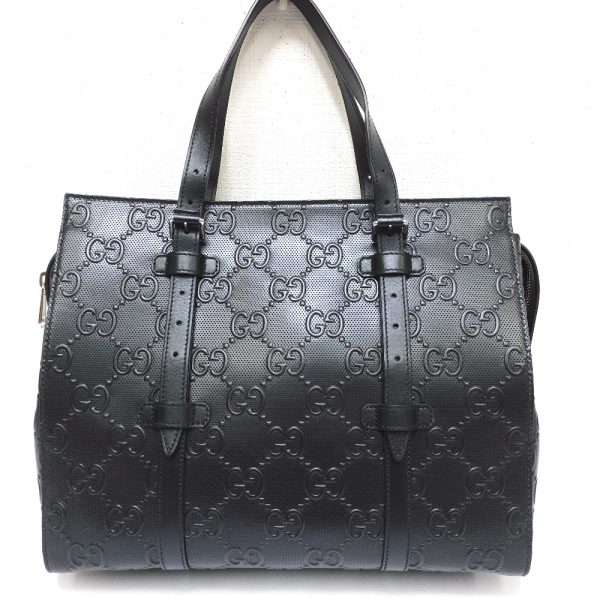 dz754321 1 Gucci leather GG Embossed Tote Bag Black