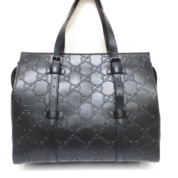 dz754321 2 Gucci leather GG Embossed Tote Bag Black