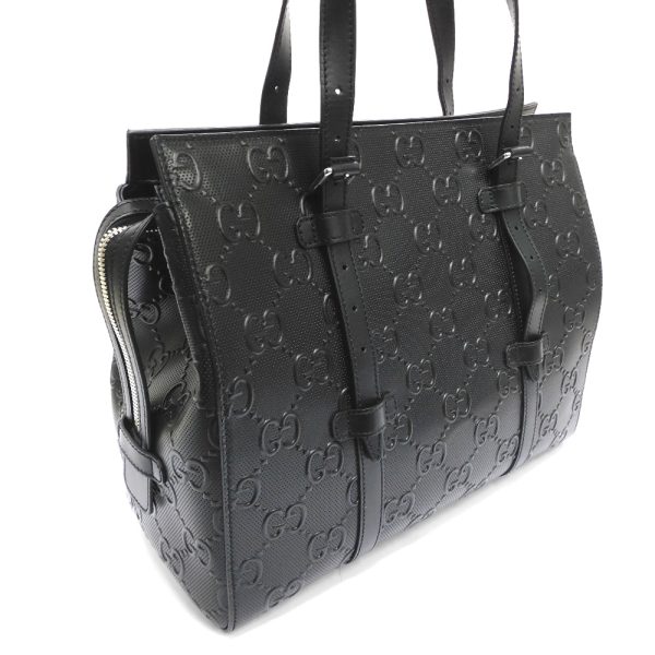 dz754321 3 Gucci leather GG Embossed Tote Bag Black