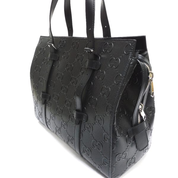 dz754321 4 Gucci leather GG Embossed Tote Bag Black