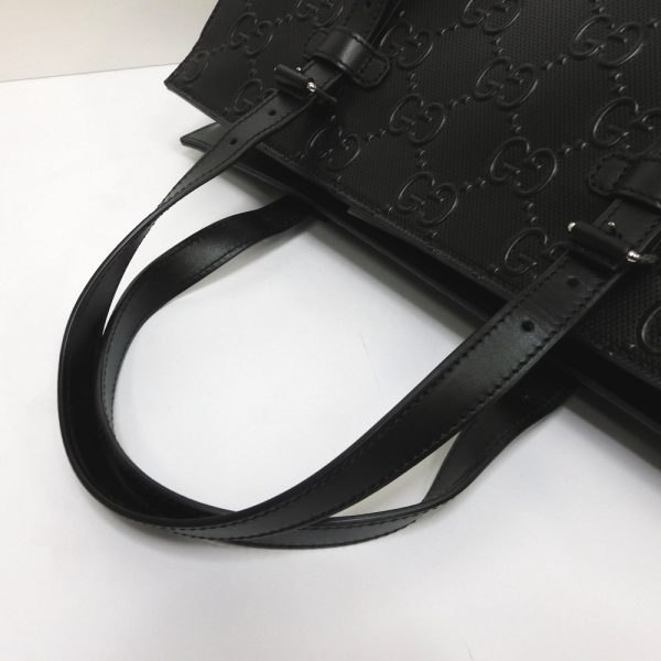 dz754321 6 Gucci leather GG Embossed Tote Bag Black