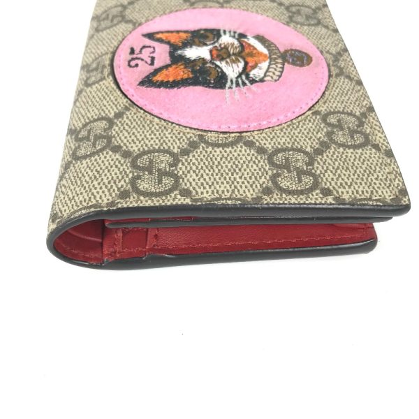 e 240117 26 2 Gucci Bosco Applique Wallet GG Supreme Canvas Beige Pink