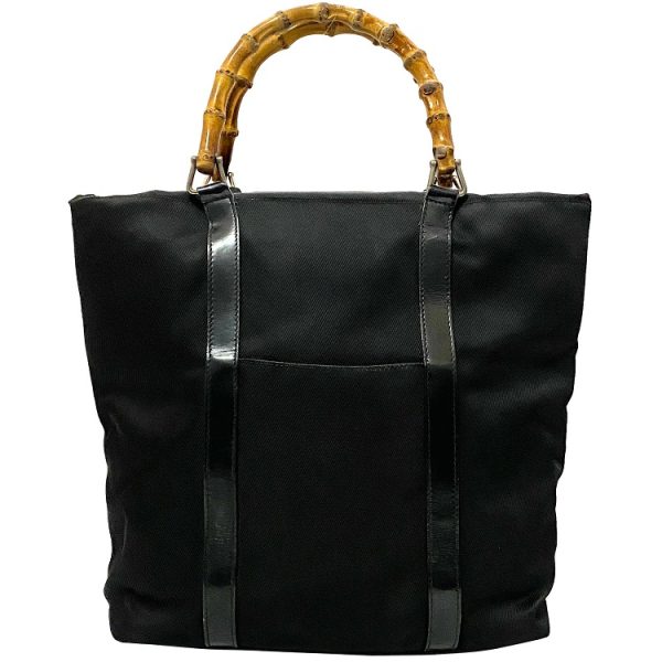 ec14260 1 Gucci Bamboo Tote Bag Canvas Leather Black