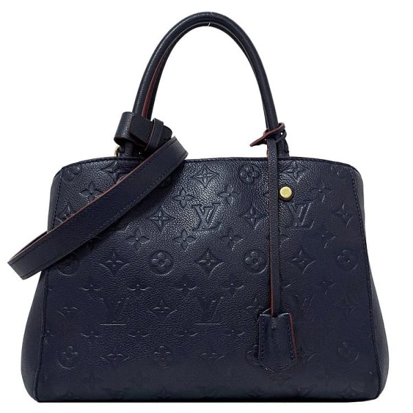 f 18507 1 Louis Vuitton Montaigne MM Navy Monogram Empreinte 2way Leather Handbag Shoulder Bag Blue