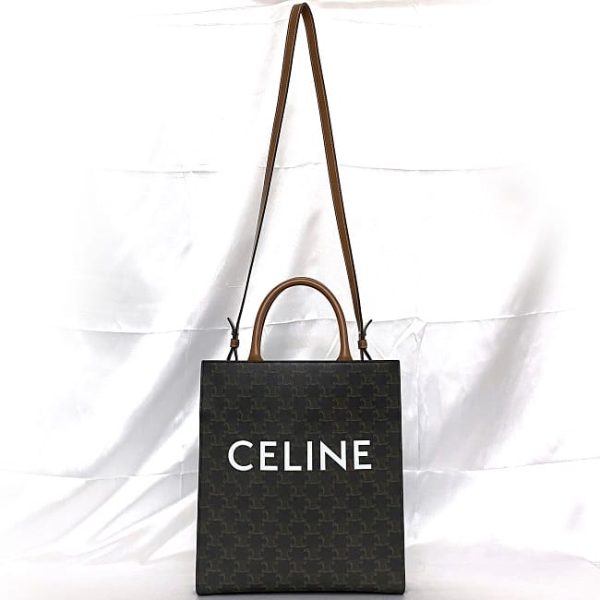 f 19735 2 Celine 2way Bag Vertical Cabas Large Brown Triomphe Tote Bag Leather