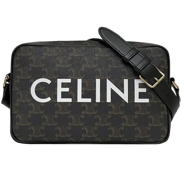 f 20143 1 Celine Shoulder Bag Medium Messenger Black Triomphe Crossbody Leather