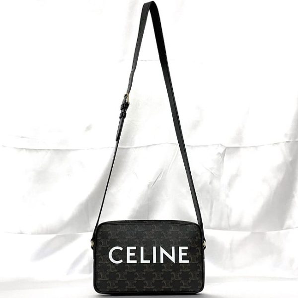 f 20143 2 Celine Shoulder Bag Medium Messenger Black Triomphe Crossbody Leather