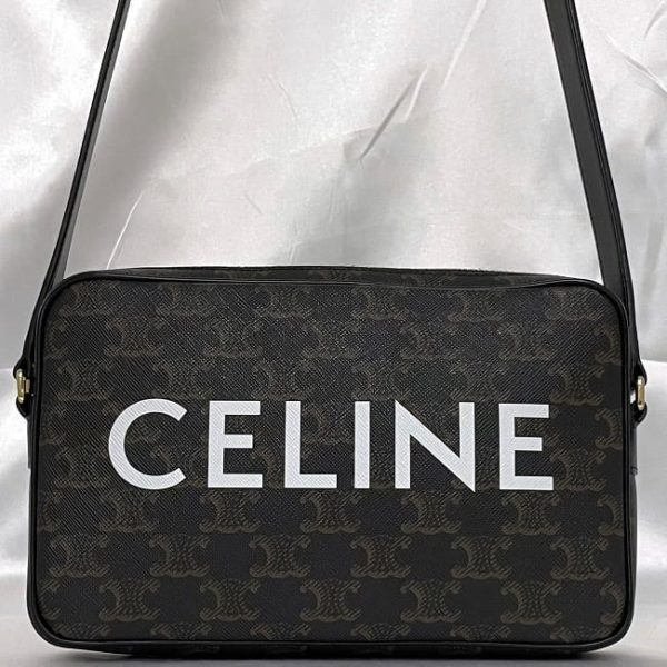 f 20143 7 Celine Shoulder Bag Medium Messenger Black Triomphe Crossbody Leather