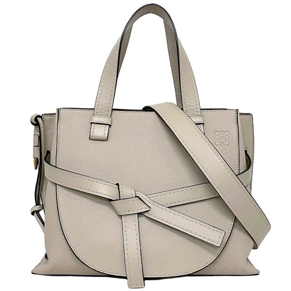 f13675 1 Loewe 2way Top Handle Leather Grain Calf Gray Beige Handbag Shoulder Bag