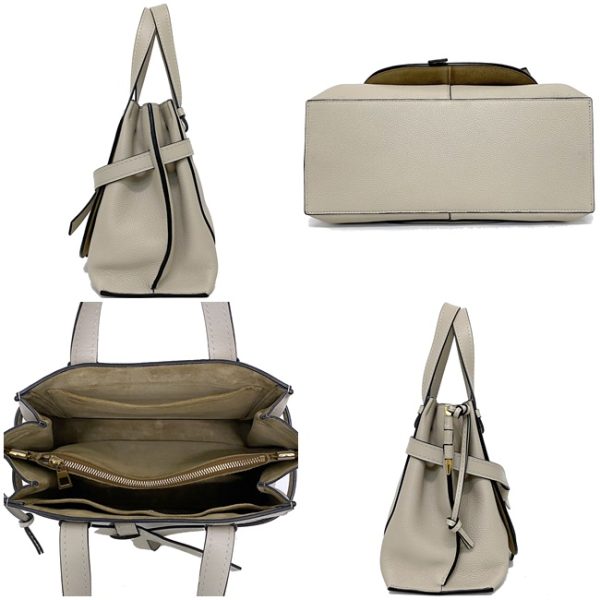 f13675 3 Loewe 2way Top Handle Leather Grain Calf Gray Beige Handbag Shoulder Bag