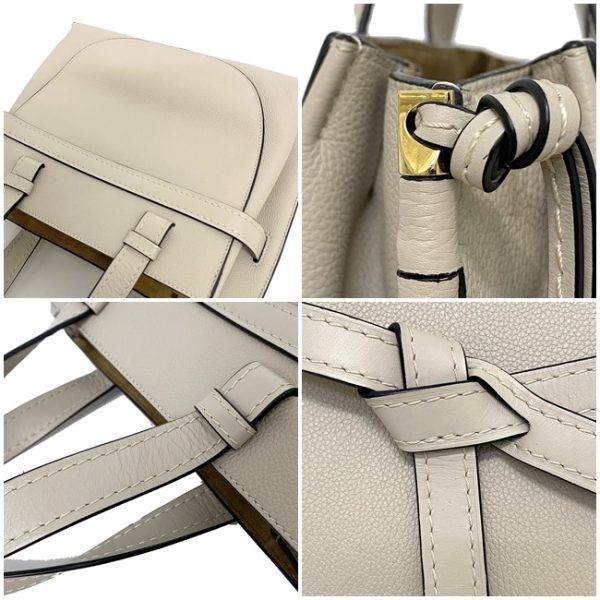 f13675 4 Loewe 2way Top Handle Leather Grain Calf Gray Beige Handbag Shoulder Bag