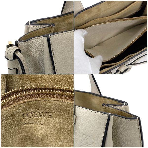 f13675 8 Loewe 2way Top Handle Leather Grain Calf Gray Beige Handbag Shoulder Bag