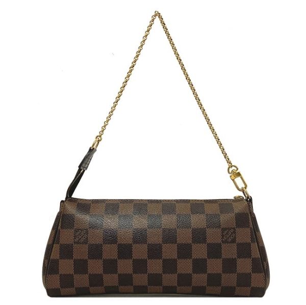 f17147 3 Louis Vuitton Chain Handbag Eva Brown Gold Damier Ebene Canvas Accessory Pouch