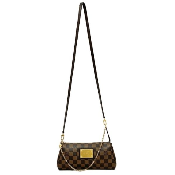 f17147 4 Louis Vuitton Chain Handbag Eva Brown Gold Damier Ebene Canvas Accessory Pouch