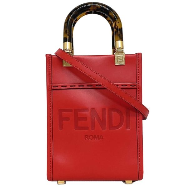 f17309 1 Fendi Shoulder Bag Sunshine Shopper Small Red Gold Tortoise Shell Pattern