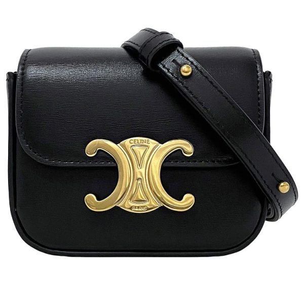 f17689 1 Celine Mini Triomphe Shoulder Bag Black Gold Triomphe Calfskin