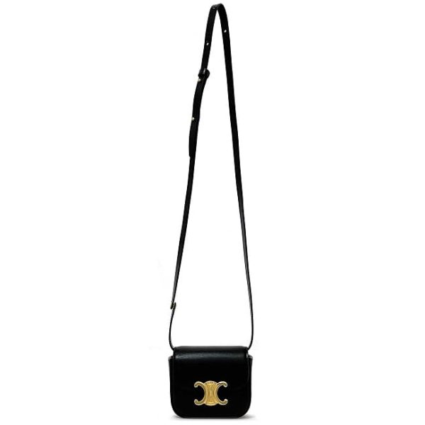 f17689 2 Celine Mini Triomphe Shoulder Bag Black Gold Triomphe Calfskin