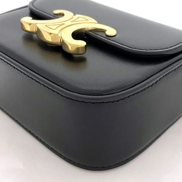 f17689 6 Celine Mini Triomphe Shoulder Bag Black Gold Triomphe Calfskin